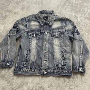 Southpole Jacket Men’s L Distressed Button Front Collared Denim Jean Trucker Y2K